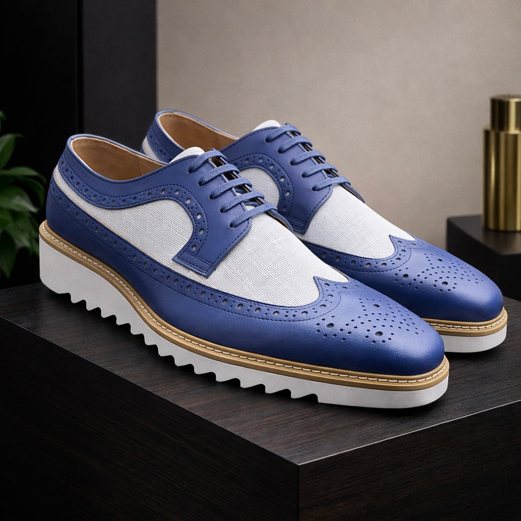 Giovanni Tone Men’s Wingtip Leather Oxford Dress Shoe – Blue White