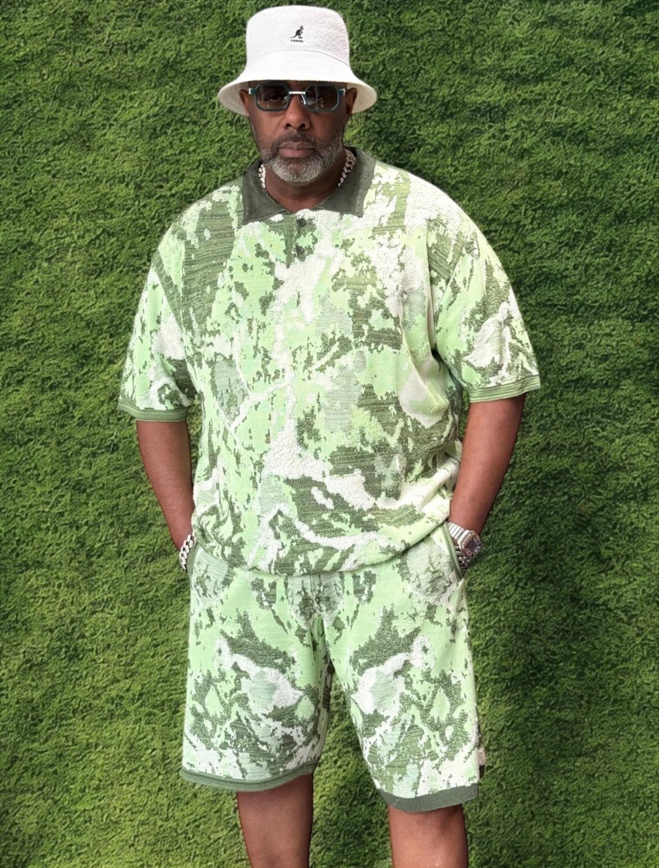 Men’s Jacquard Shorts Set – Relaxed Fit – Green 91031