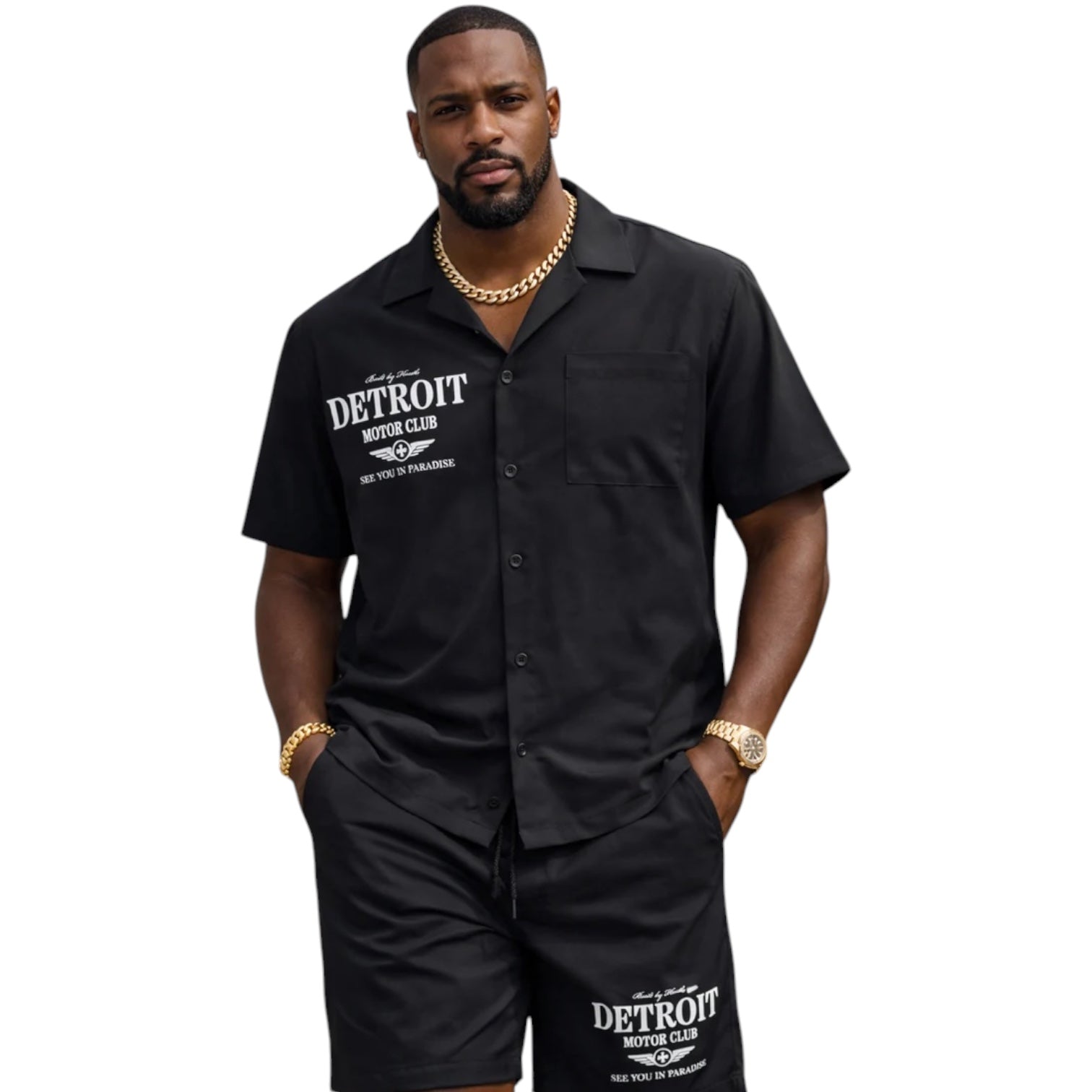 Jordan Craig Men’s Detroit Motor Club Short Set – Black