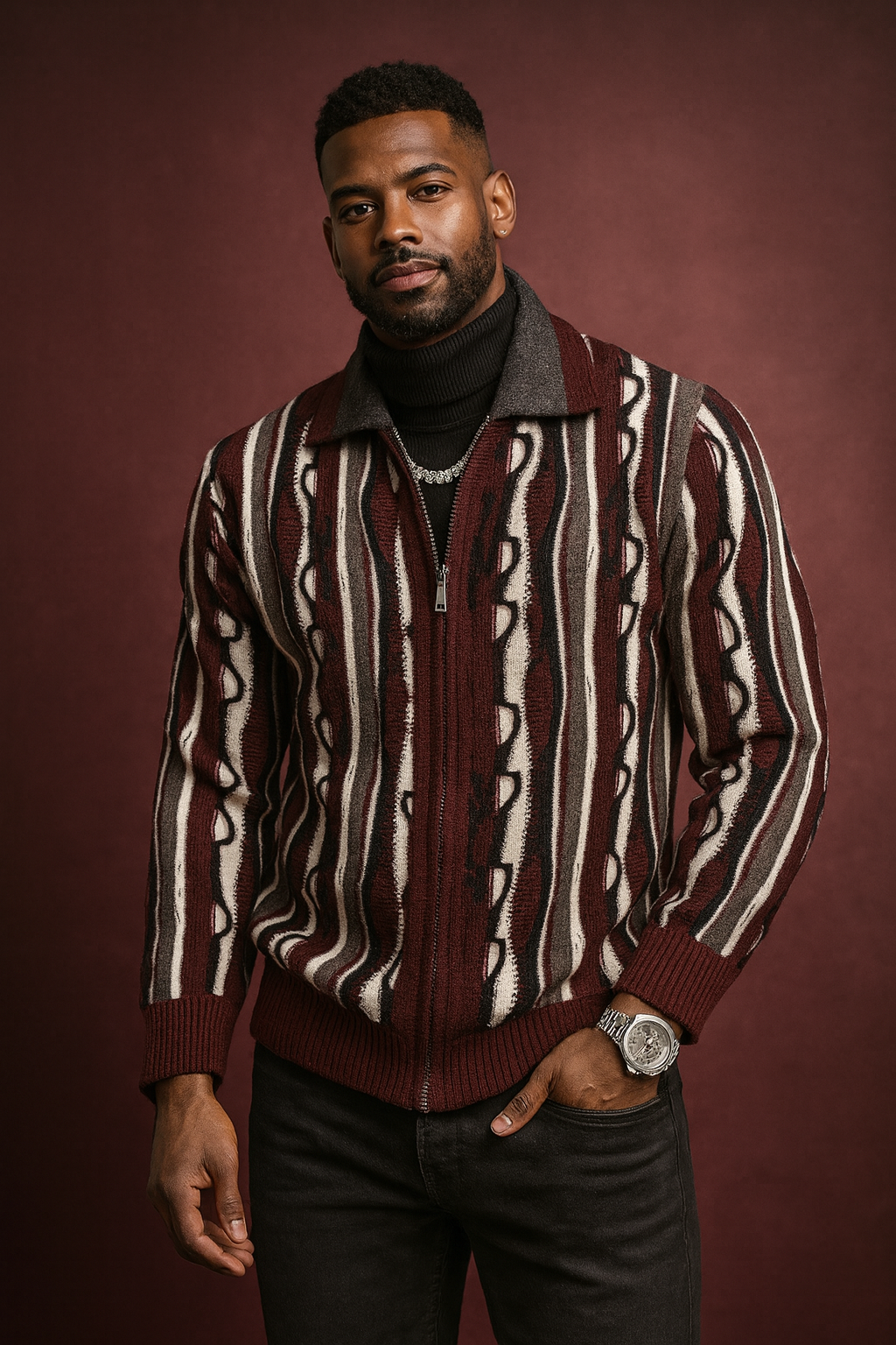 Siversilk Chester Zip Sweater (Burgundy) 12018