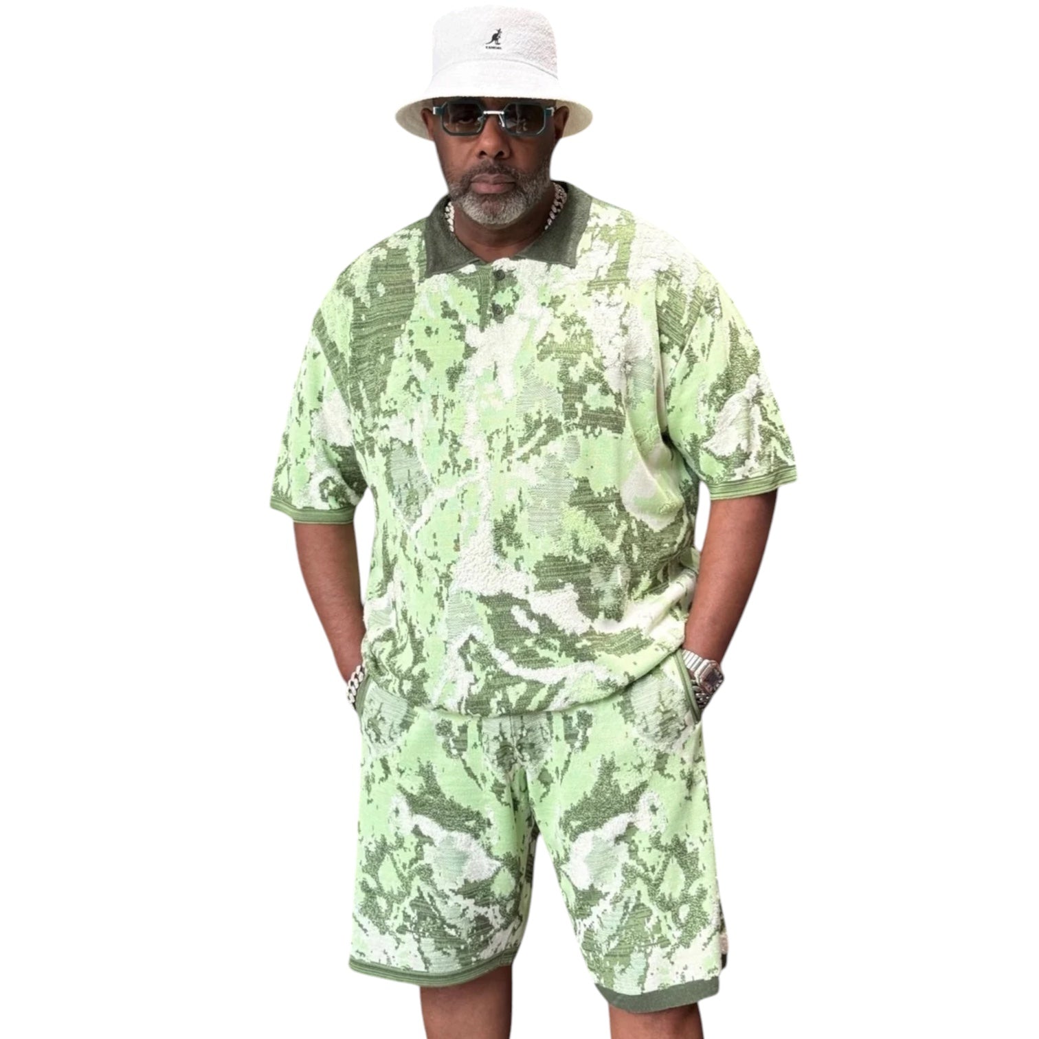 Men’s Jacquard Shorts Set – Relaxed Fit – Green 91031