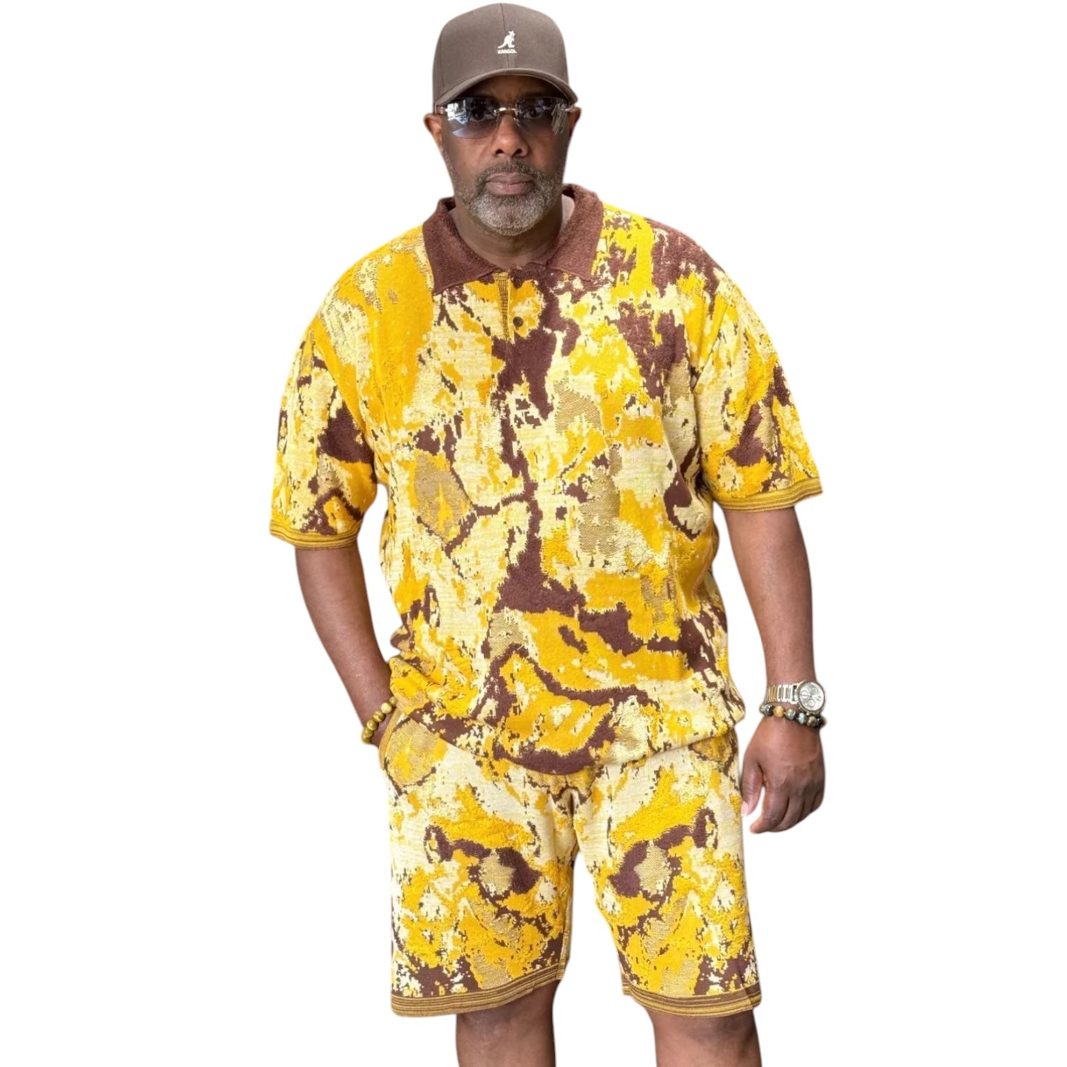 Men’s Jacquard Shorts Set – Relaxed Fit – Gold 91031