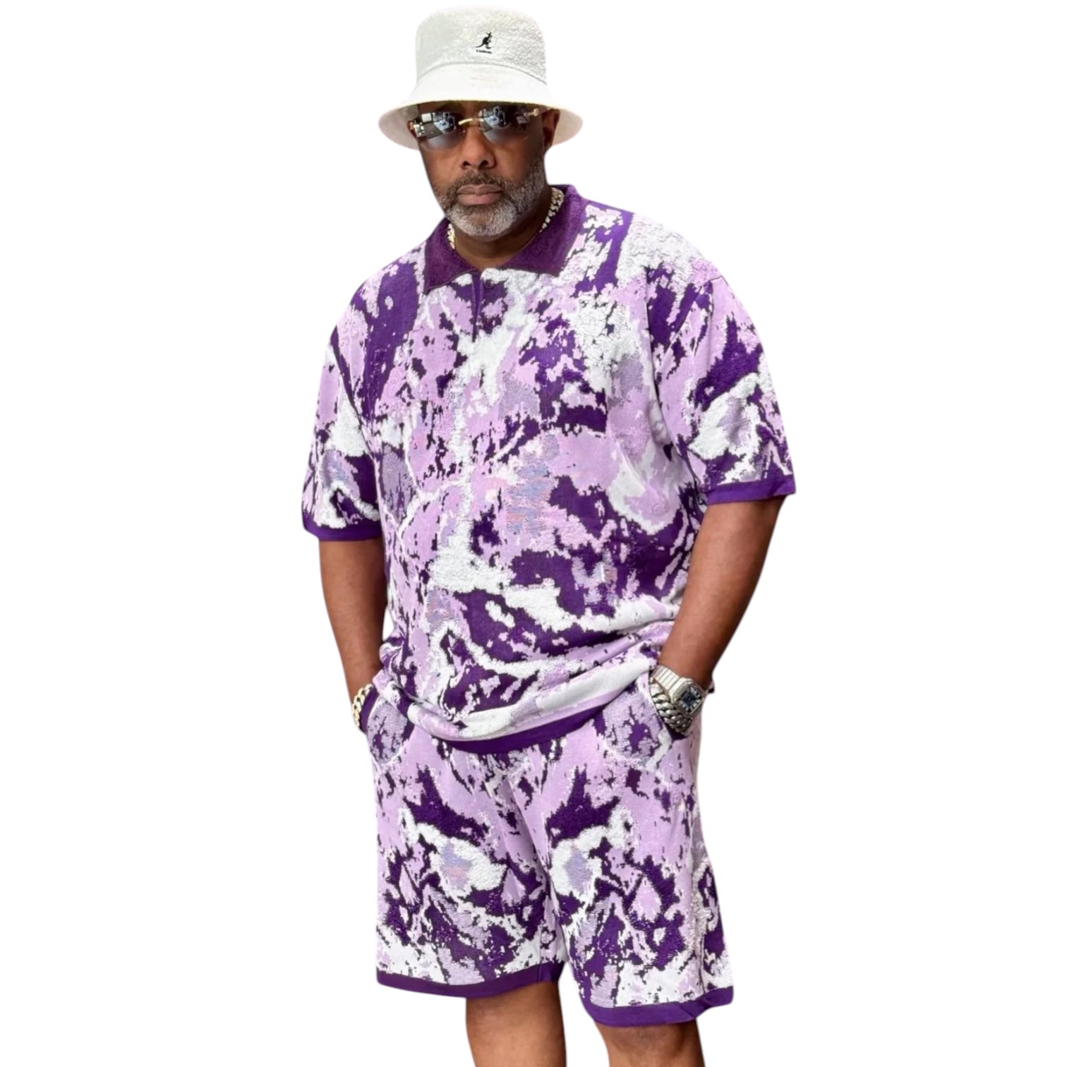 Men’s Jacquard Shorts Set – Relaxed Fit – Purple 91031