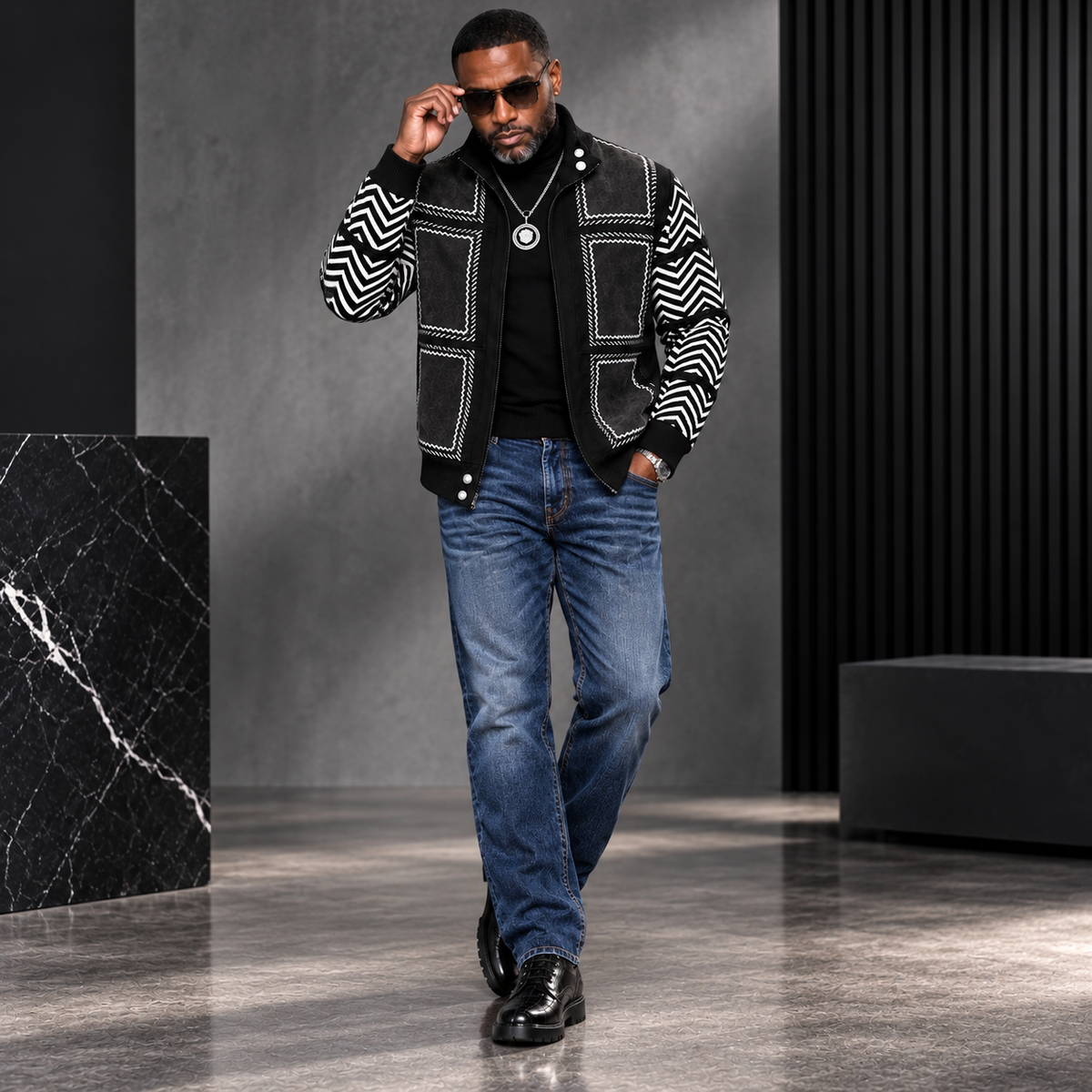 Silversilk Men’s Patchwork Sweater: 31006 Black