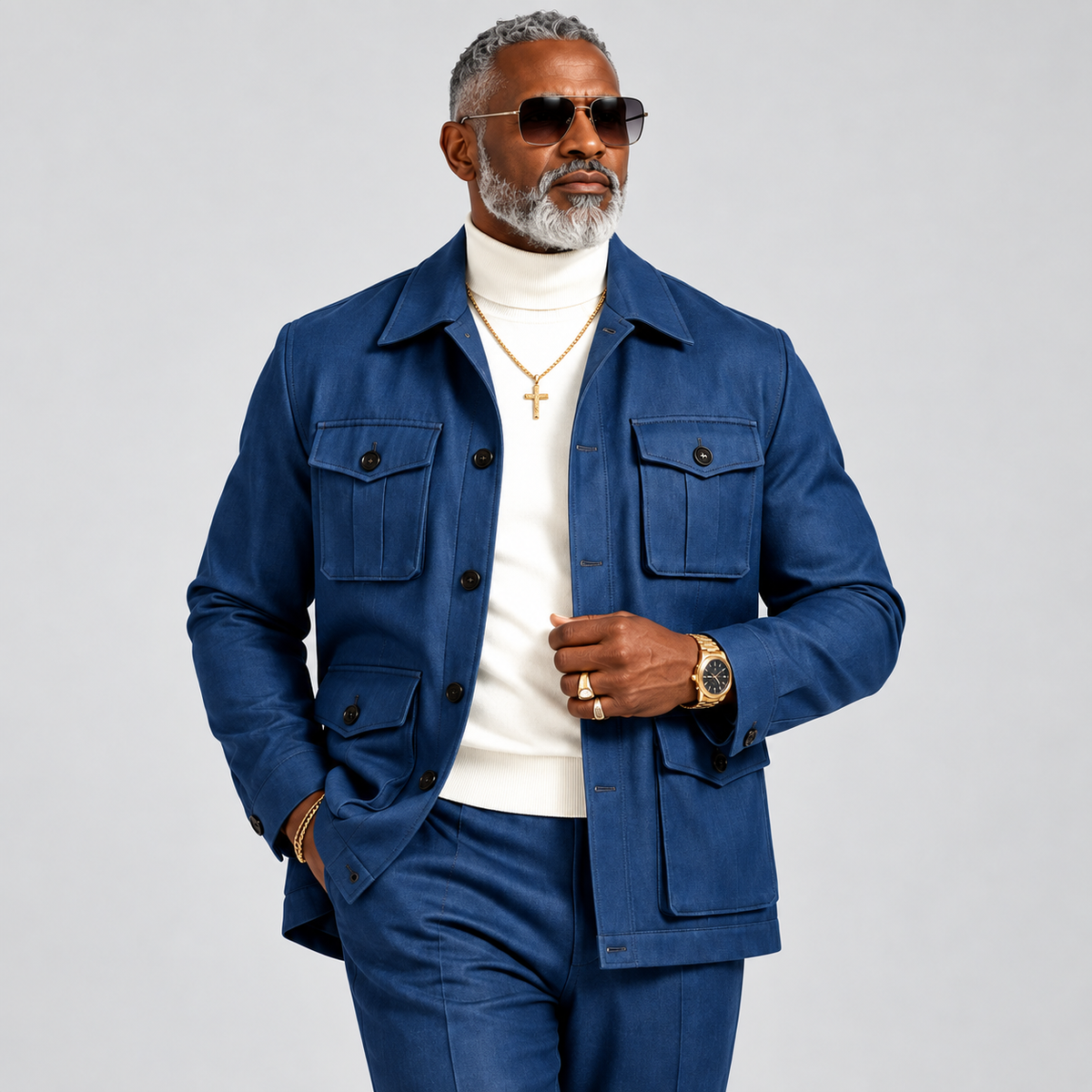 Robert Lewis Safari Jacket & Pant Set - Indigo Blue