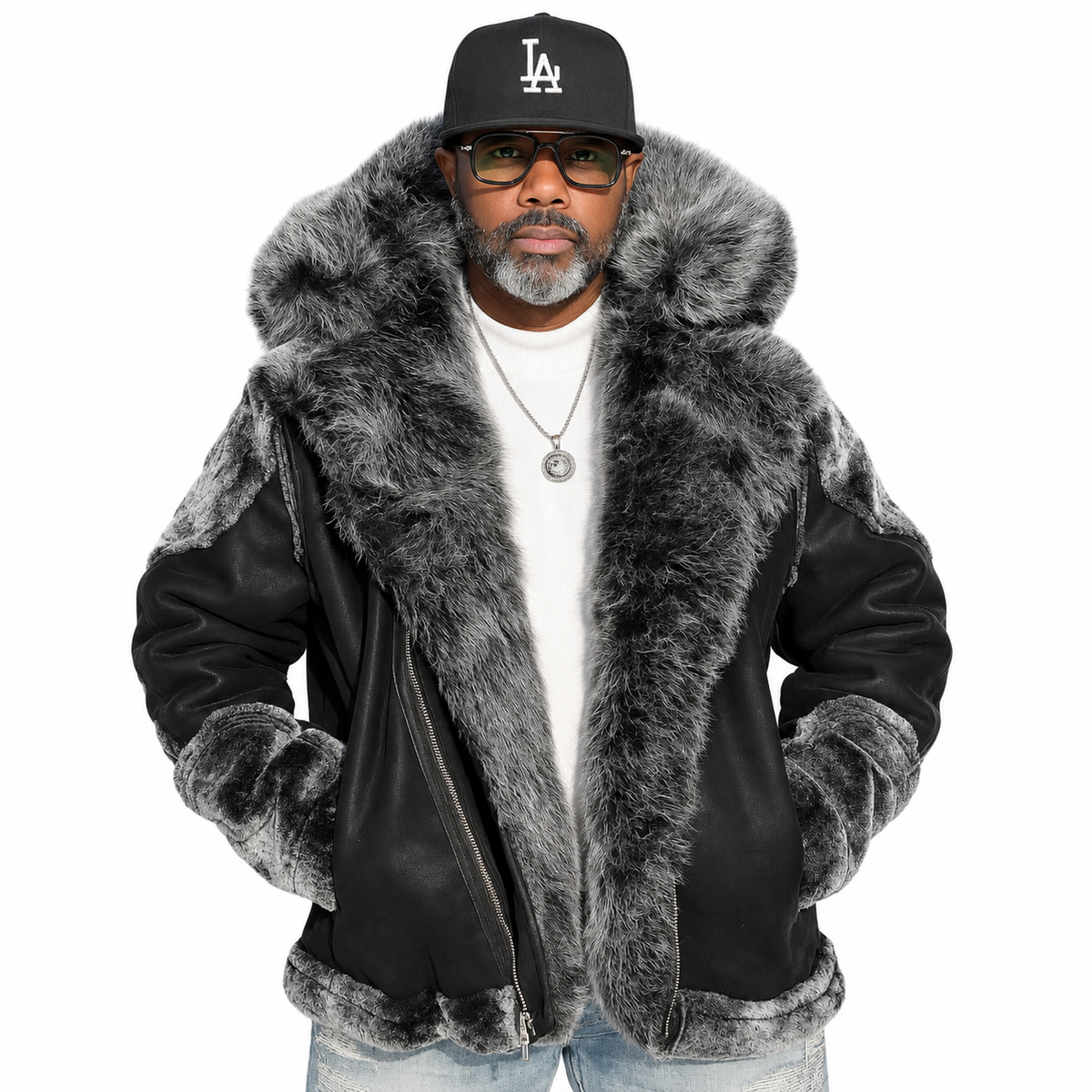 Men’s Faux Suede Motto Jacket with Faux Shearling Lining & Detachable Fur Hood – Black | Jordan Craig