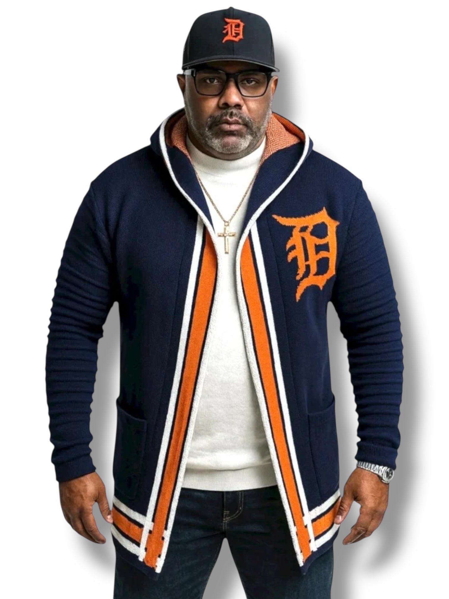 OIM "Motor Ave" Detroit 3/4 Length Sweater Jacket (Navy)