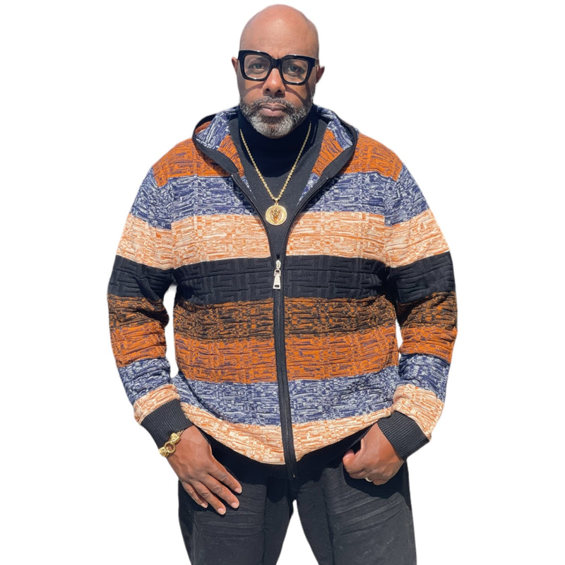 Prestige Full Zip "Uptown" Sweater (Black/Navy/Rust) 420