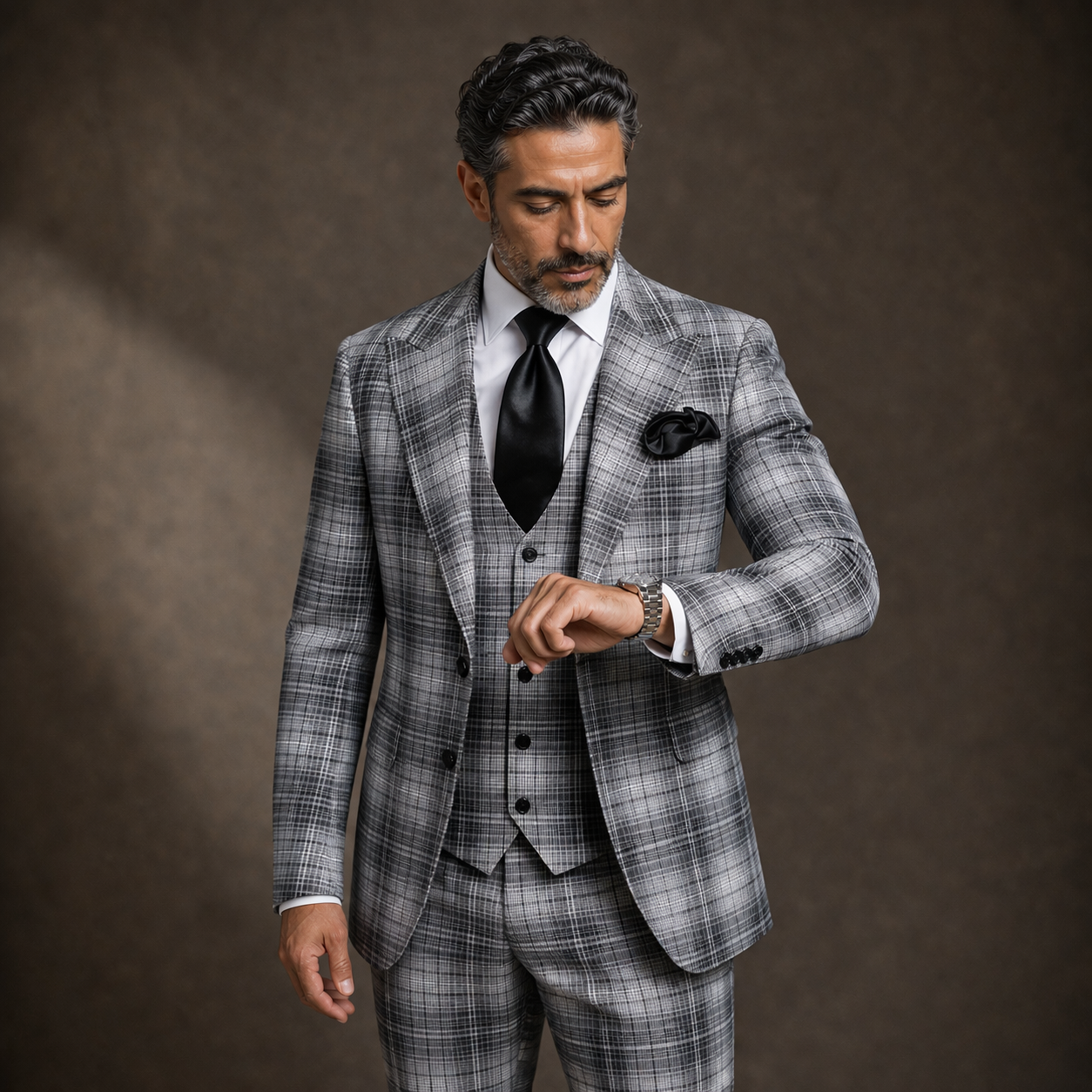Rossi Man Modern Fit 3-Piece Vested Suit - Black White 2022