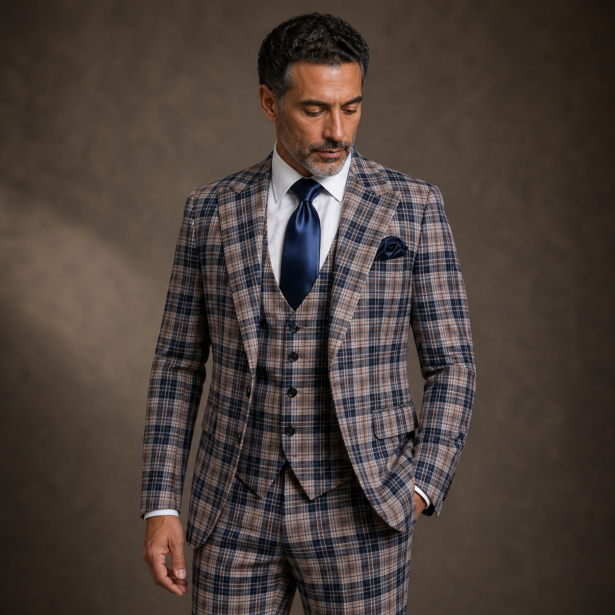 Rossi Man Modern Fit 3-Piece Vested Suit - Mocha Blue 2027