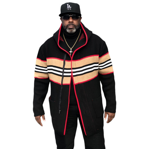 PRE-ORDER* Burbs Cardigan Sweater 3/4 Length (Black/Tan/Red) OIM
