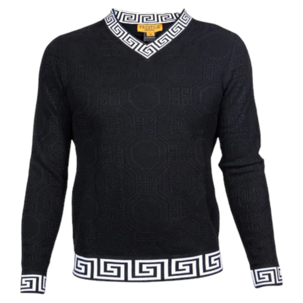 Prestige "Milan" V-Neck Sweater (Black/White) 468