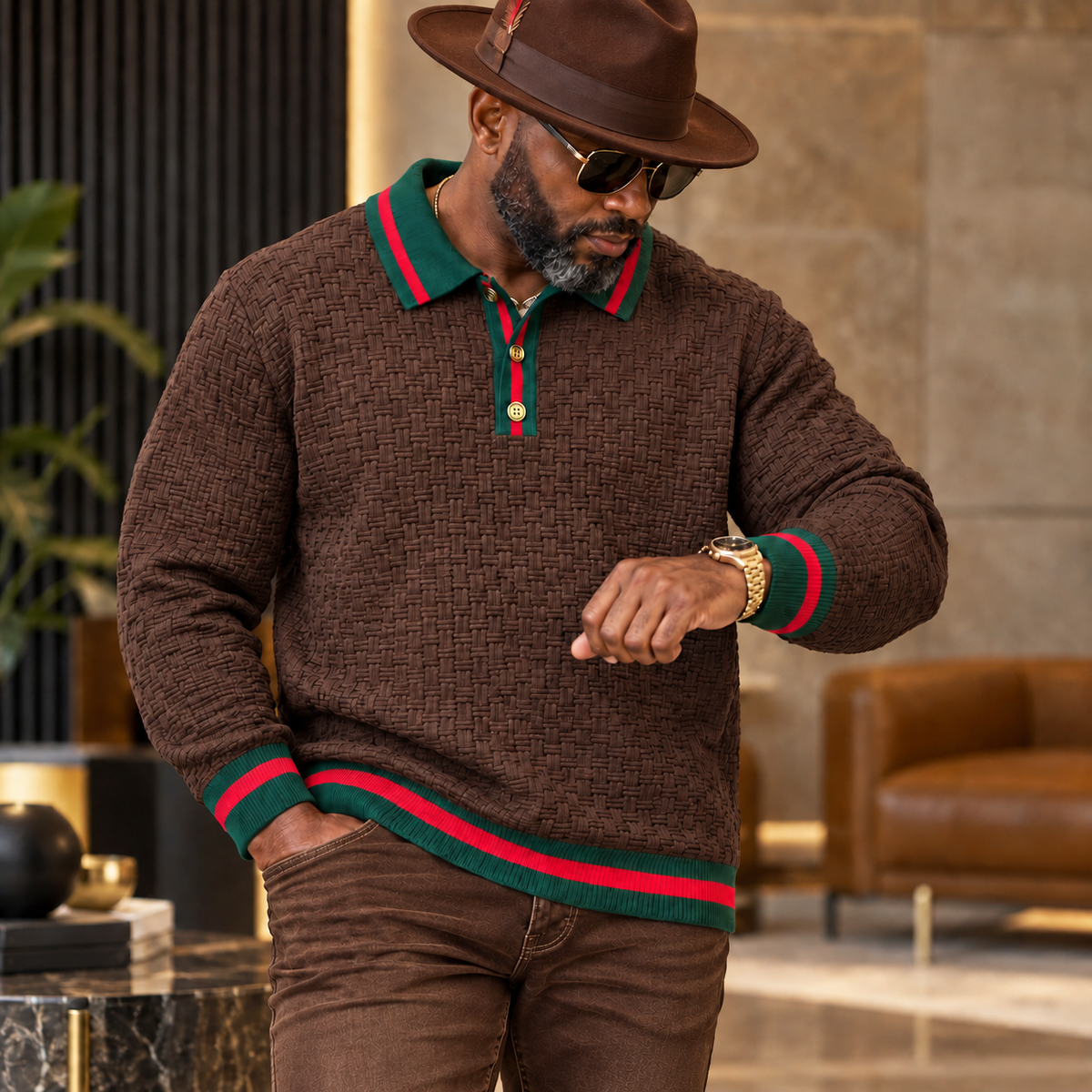 Prestige Designer Polo: Brown Red Green
