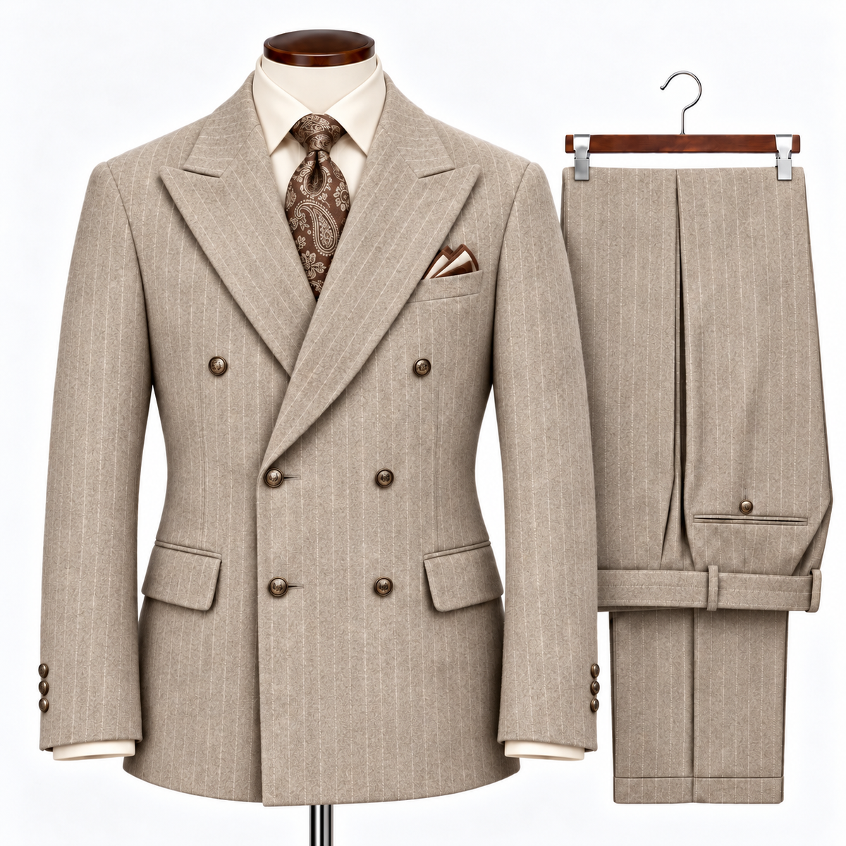 Inserch Wide Stripe Double Breasted Suit - Stone