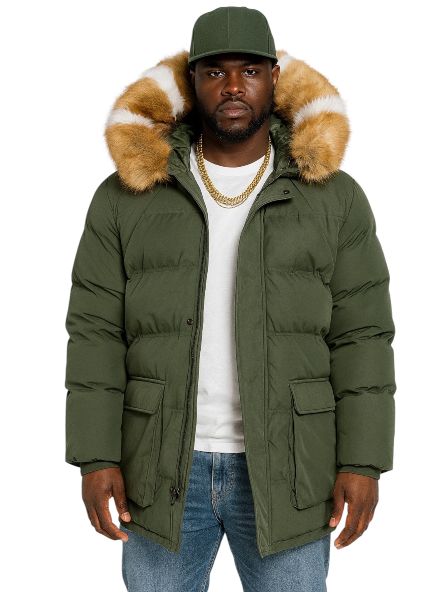 Jordan Craig Fur Lined Parka Coat (Army)