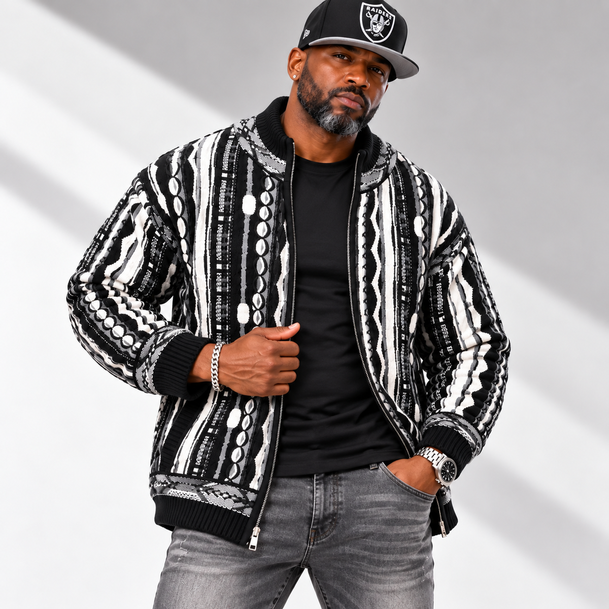 Silversilk Luxury Knit Zip Sweater: Black