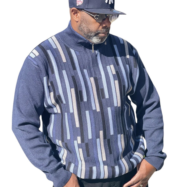 Inserch "Gianni" Quarter Zip Sweater (Navy/Black/White)