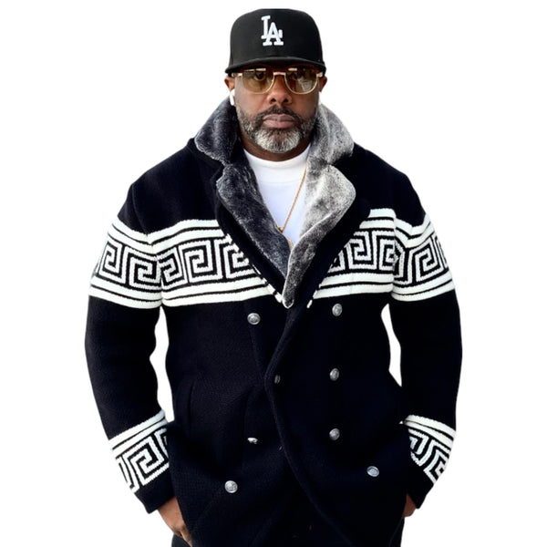 LCR DB High Collar "Lambo" Sweater + Detachable Fur (Black/White)