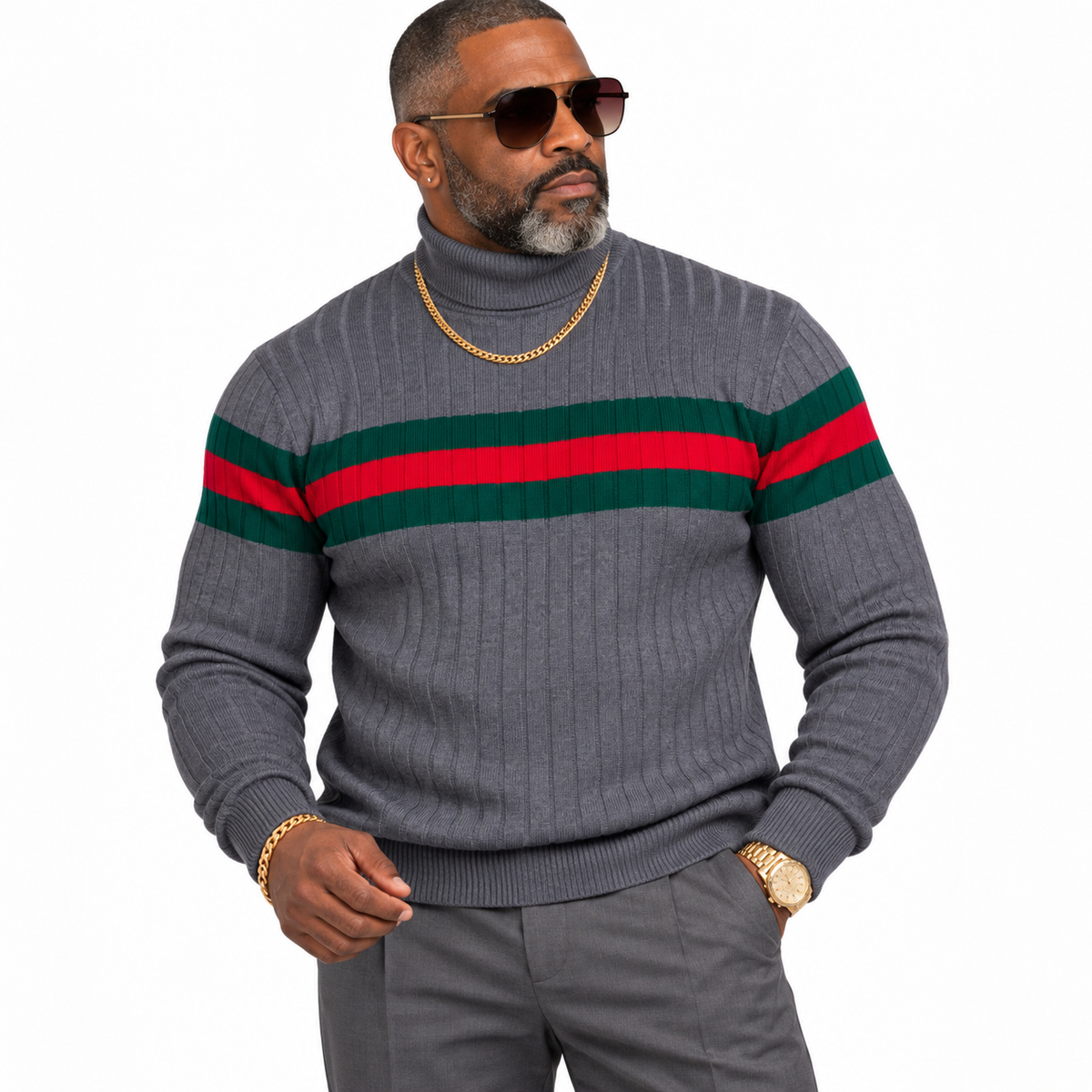 Prestige Designer "Southshore" Turtleneck (Gray/Red/Green)