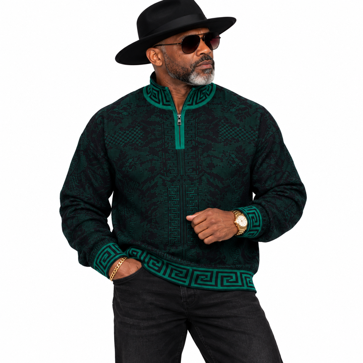 Prestige Quarter Zip "Dublin" Sweater (Green/Black) 443