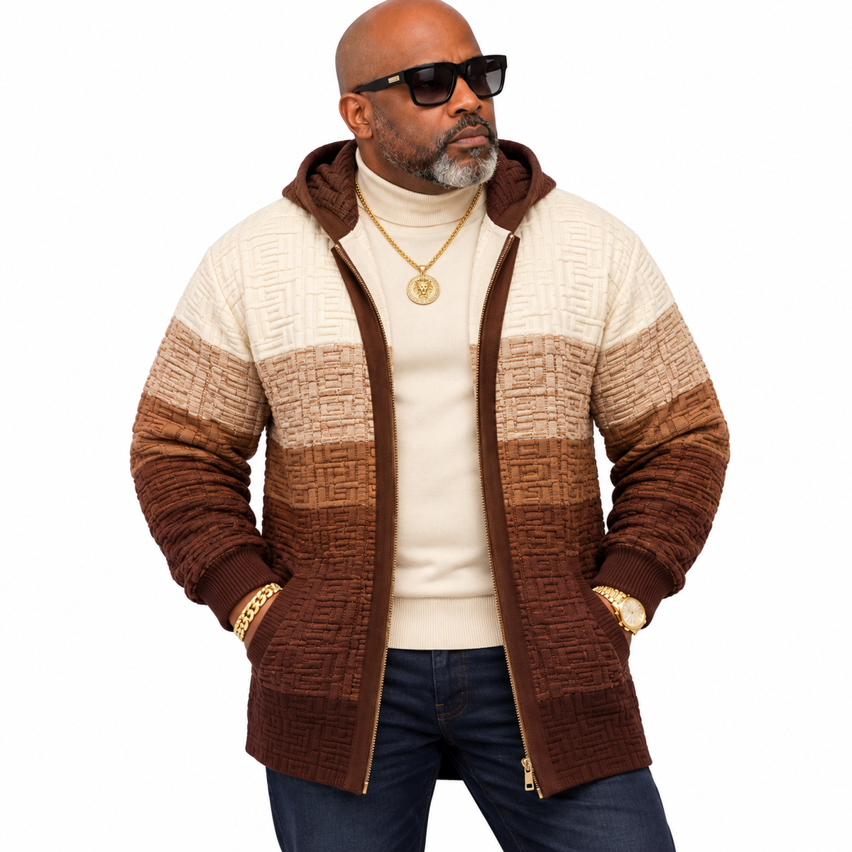 Prestige Full Zip "Midtown" Sweater (Brown) 484