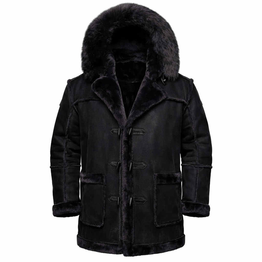 3/4 Length Faux Shearling Coat – Black -Jordan Craig