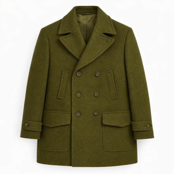 Canuti Double Breasted Wool Peacoat – Army Green