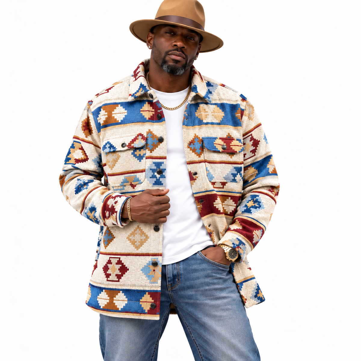 Lanzino Men’s Luxury Shirt Jacket – Stone Blue Brick
