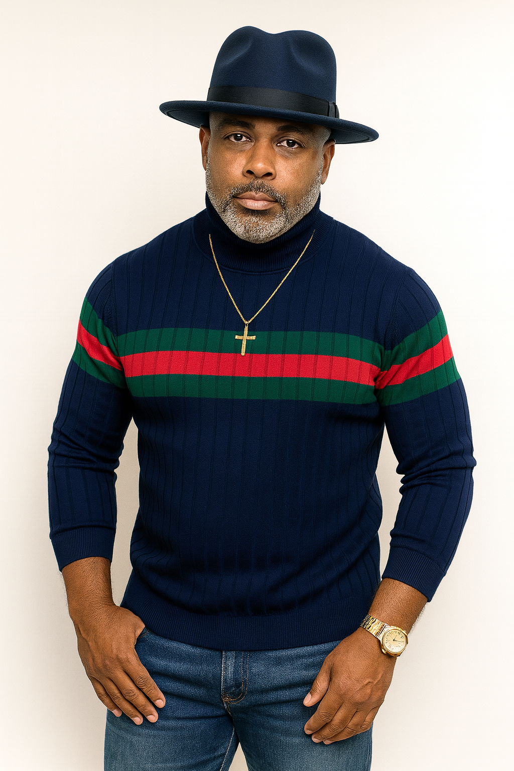 Prestige Designer "Southshore" Turtleneck (Navy/Red/Green)