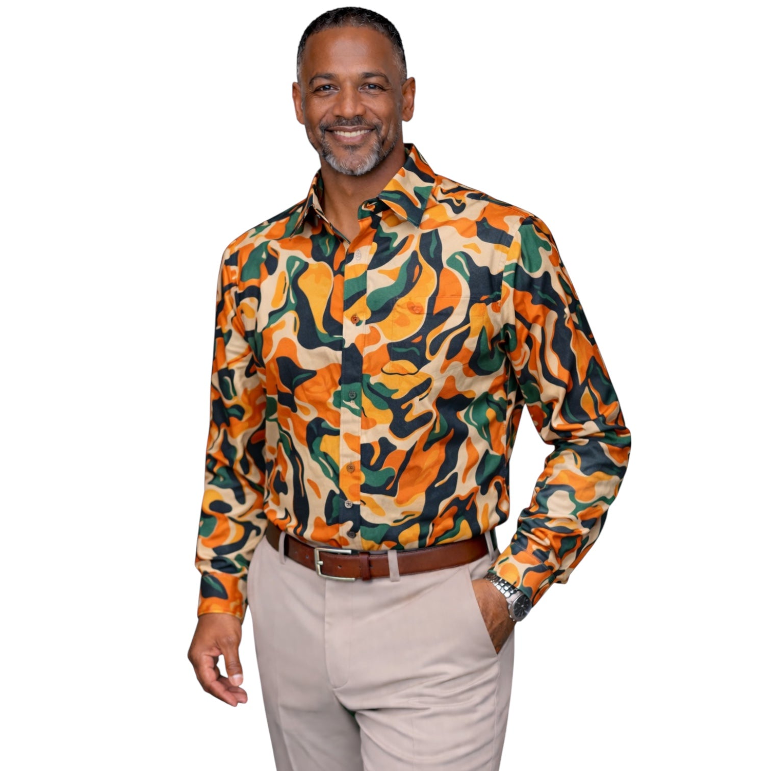 Inserch Tropic Print Satin Shirt – Orange LS050