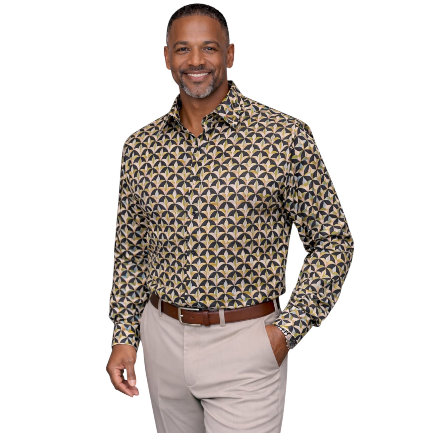 Inserch Art Nouveau Print Satin Shirt – Black LS051