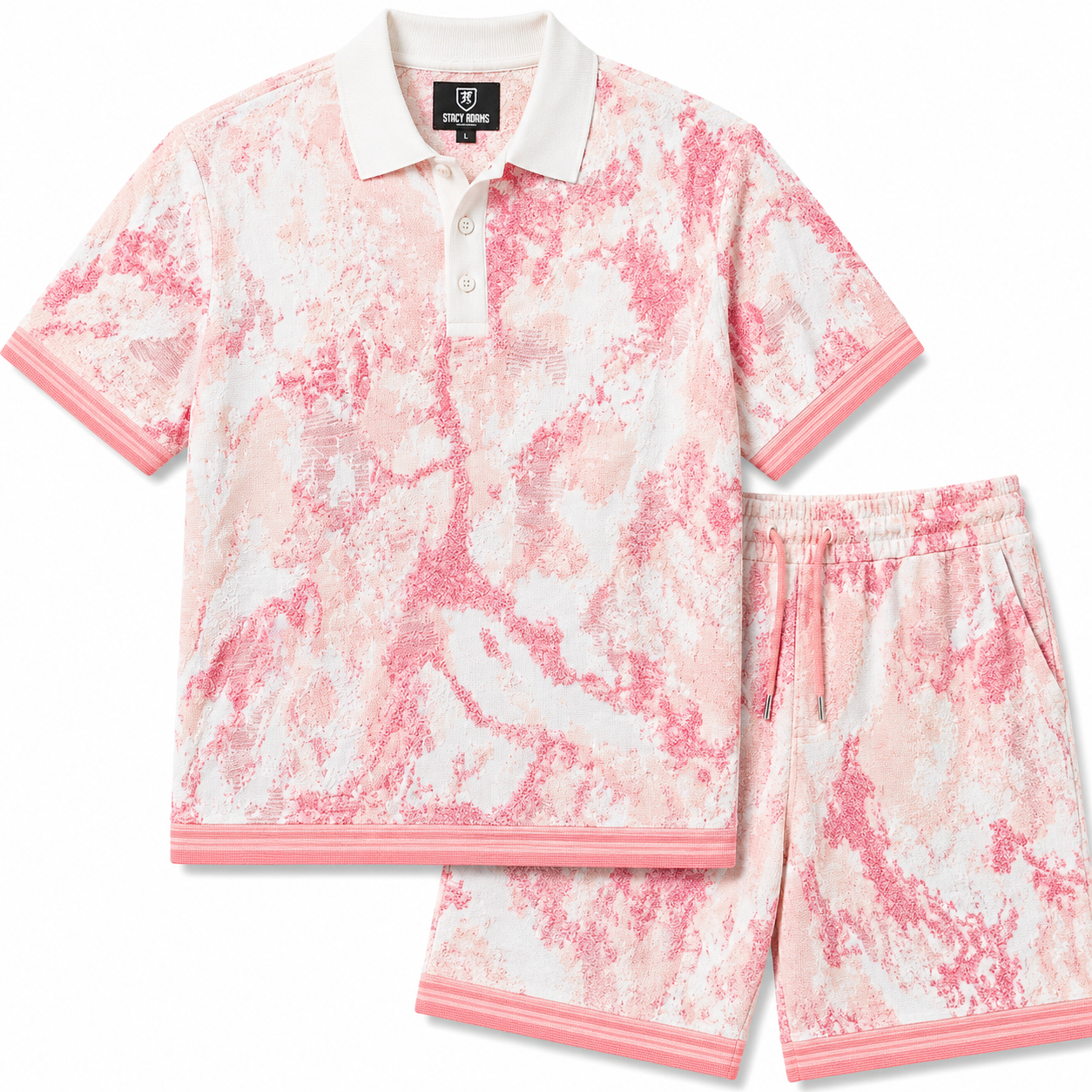 Men’s Jacquard Shorts Set – Relaxed Fit – Pink 91031