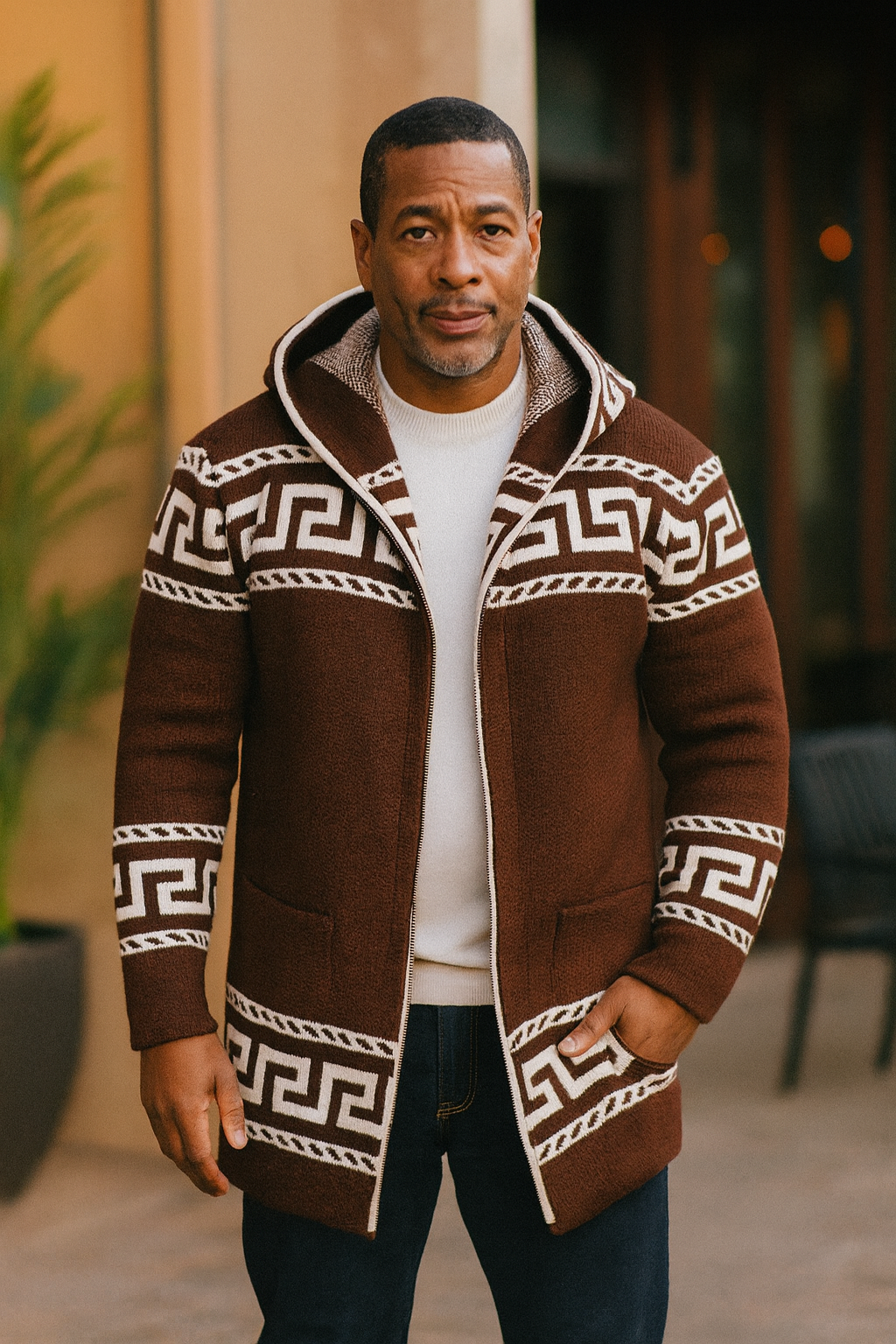 OIM "King" Cardigan 3/4 Length Sweater Jacket (Expresso)