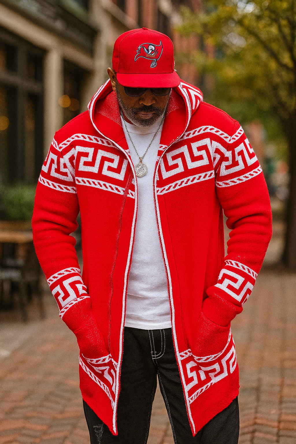 OIM "King" Cardigan 3/4 Length Sweater Jacket (Red)