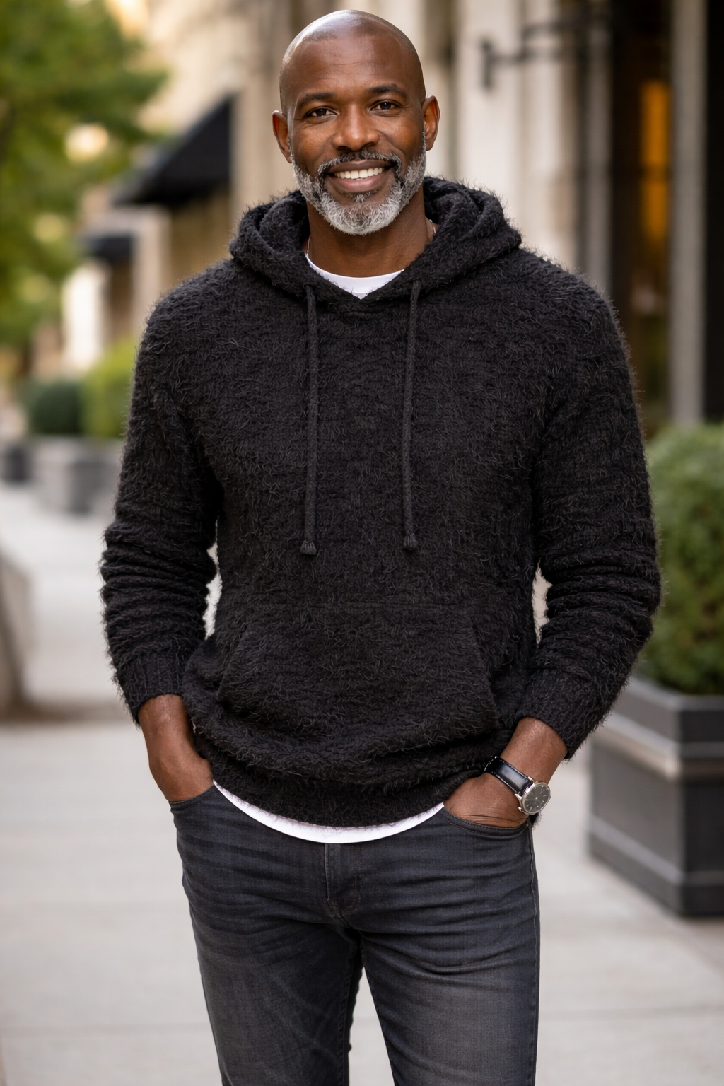 Men’s Soft Knit Hoodie Sweater – Black