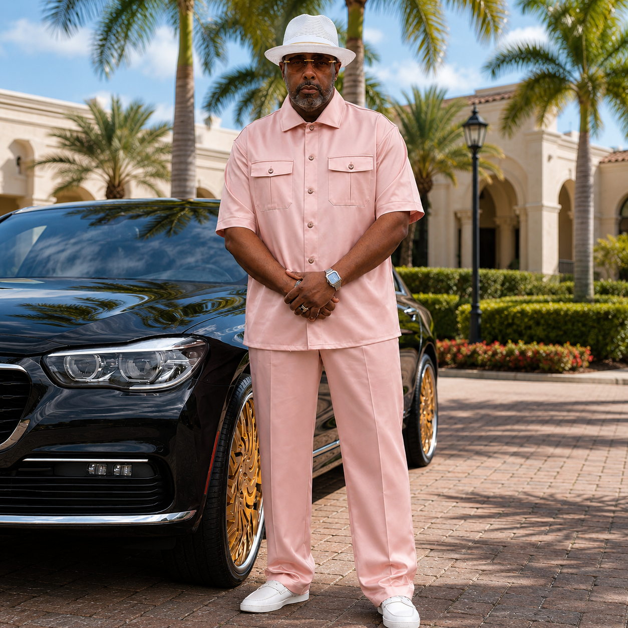Lanzino Men's Pink Shirt Pant Set