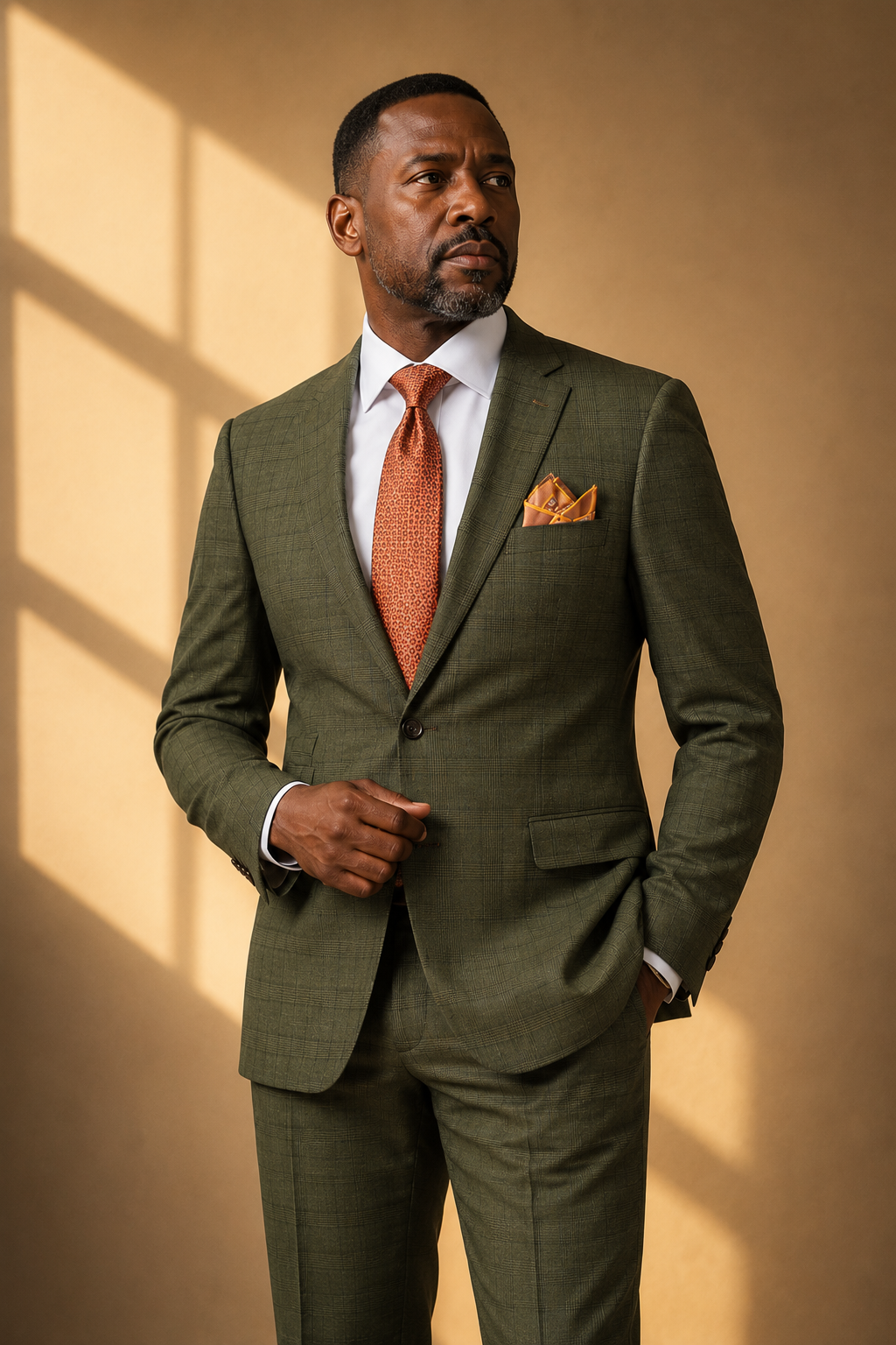 Men's Blue Modern Fit Windowpane Suit with Peak Lapel MRW-1