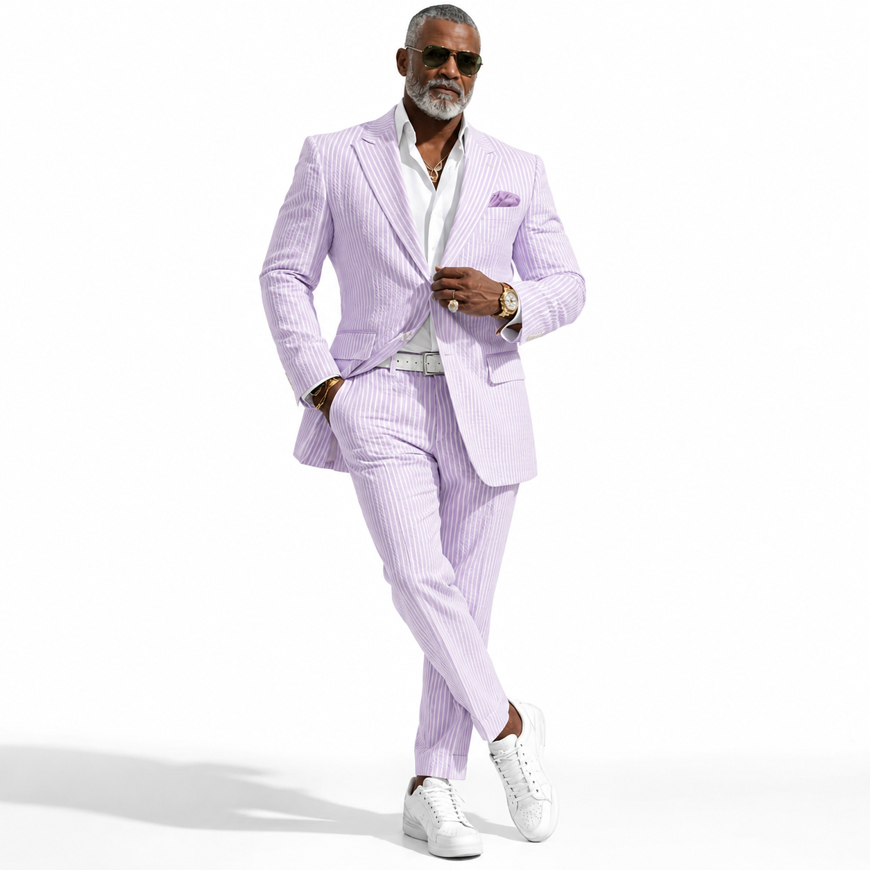 Inserch Men’s Premium Cotton Seersucker Stripe Suit – Purple