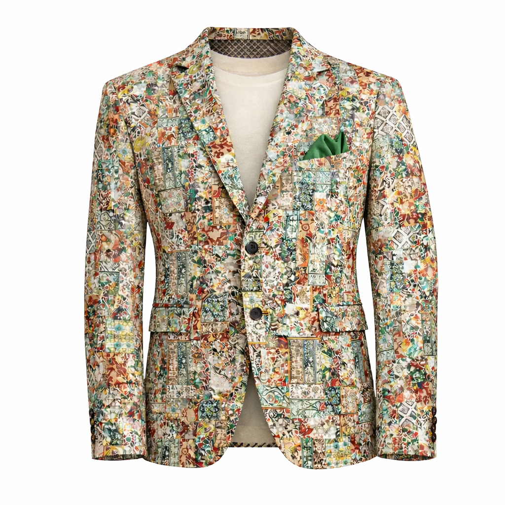 Inserch Patchwork Print Blazer Rust Modern Fit BL261