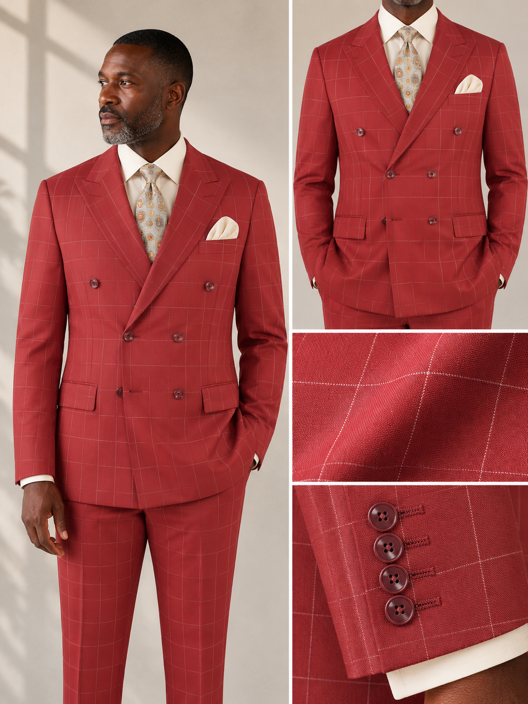 Mens Modern Fit Peak Lapel Double Breasted Suit – Baked Apple MDW-1