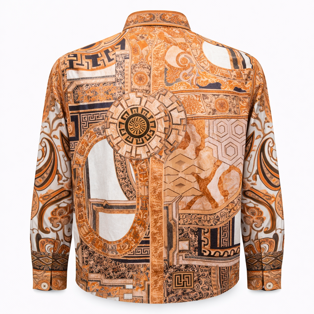 Prestige Men’s Multicolor Luxury Cotton Long Sleeve Button-Up Shirt – Gold 402