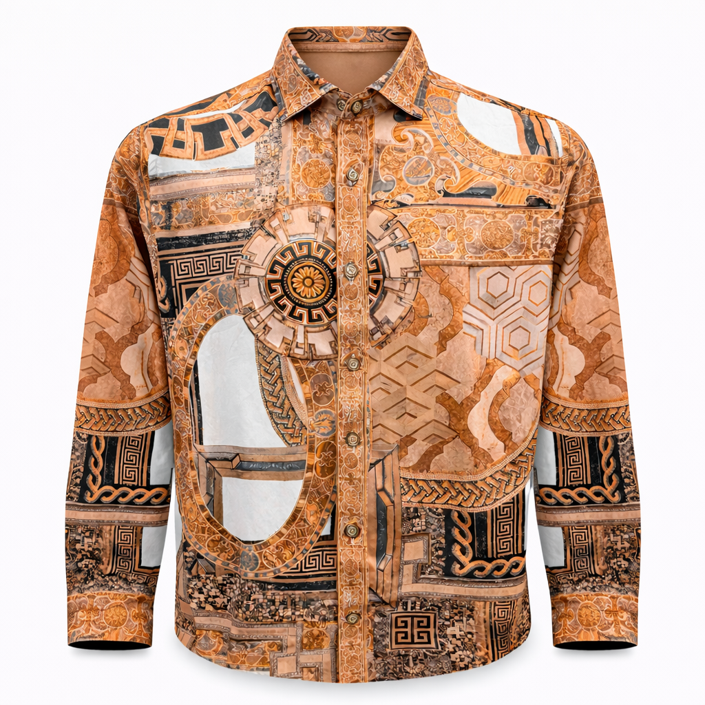 Prestige Men’s Multicolor Luxury Cotton Long Sleeve Button-Up Shirt – Gold 402