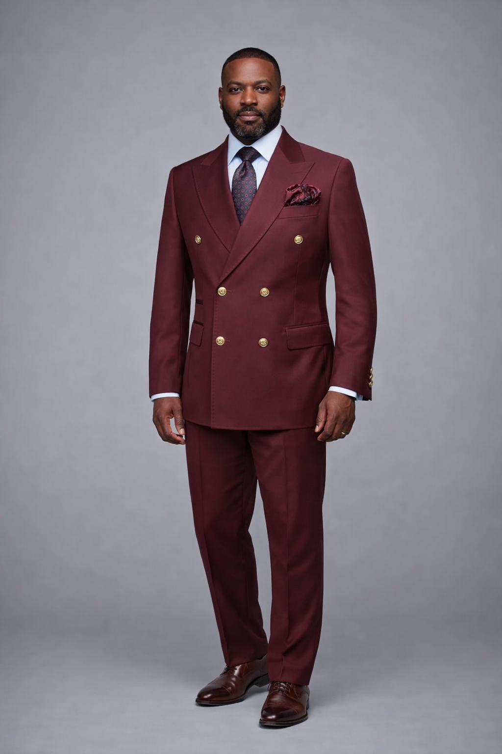 Rossi Man Burgundy Double Breasted Men's Modern Slim Fit Suit