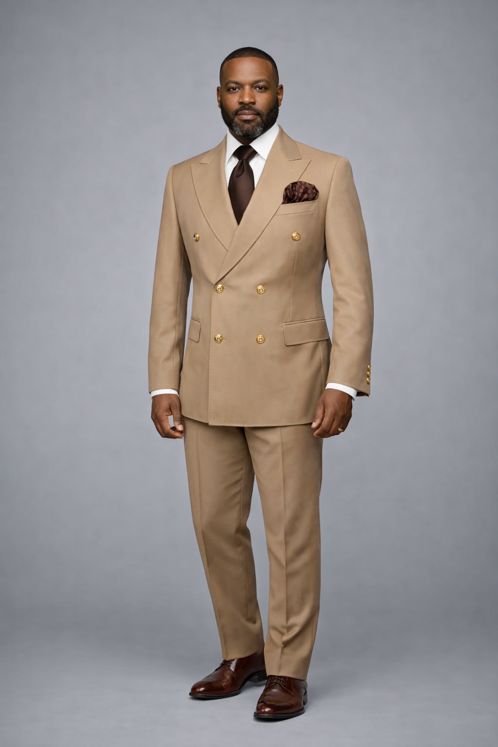 Rossi Man Tan Double Breasted Men's Modern Slim Fit Suit