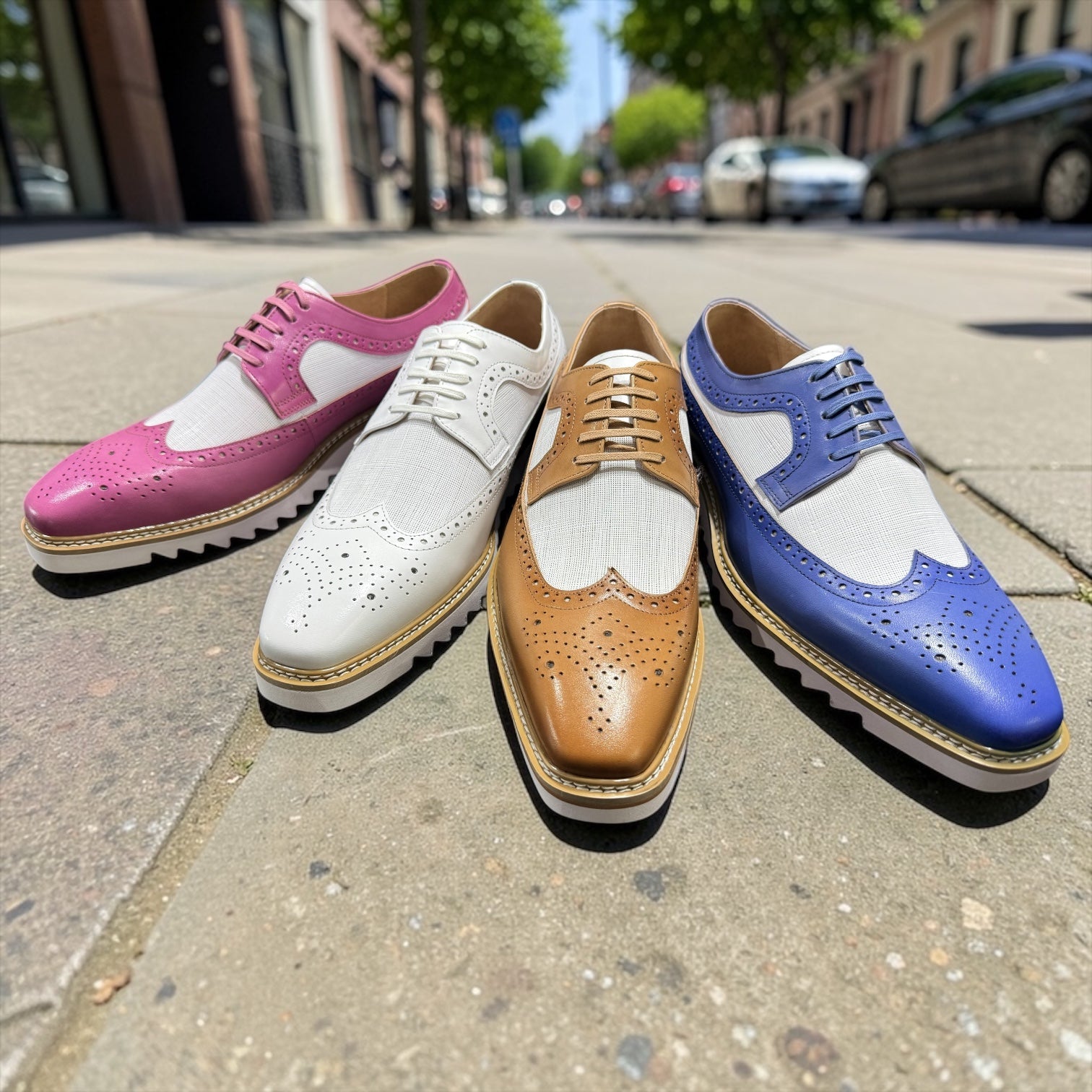 Giovanni Tone Mens Wingtip Leather Oxford Dress Shoe Pink White Giovanni Tone Mens Wingtip Leather Oxford Dress Shoe Pink White