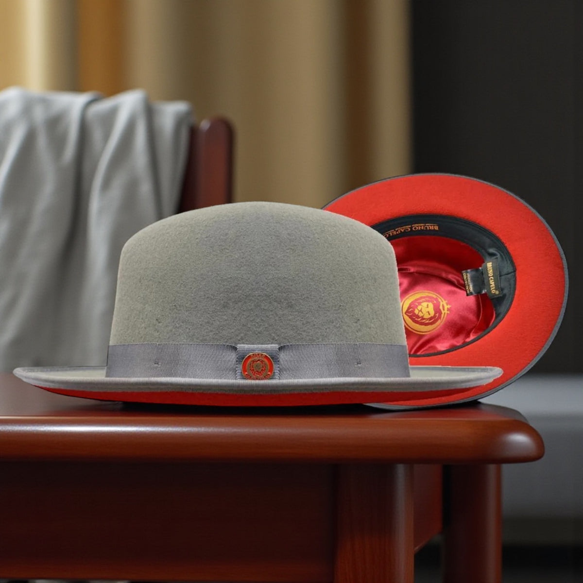 Cappello Fedora Bruno Capelo Monarch Collection MO-200 - Lana Australiana Nero/Rosso - Taglia Media