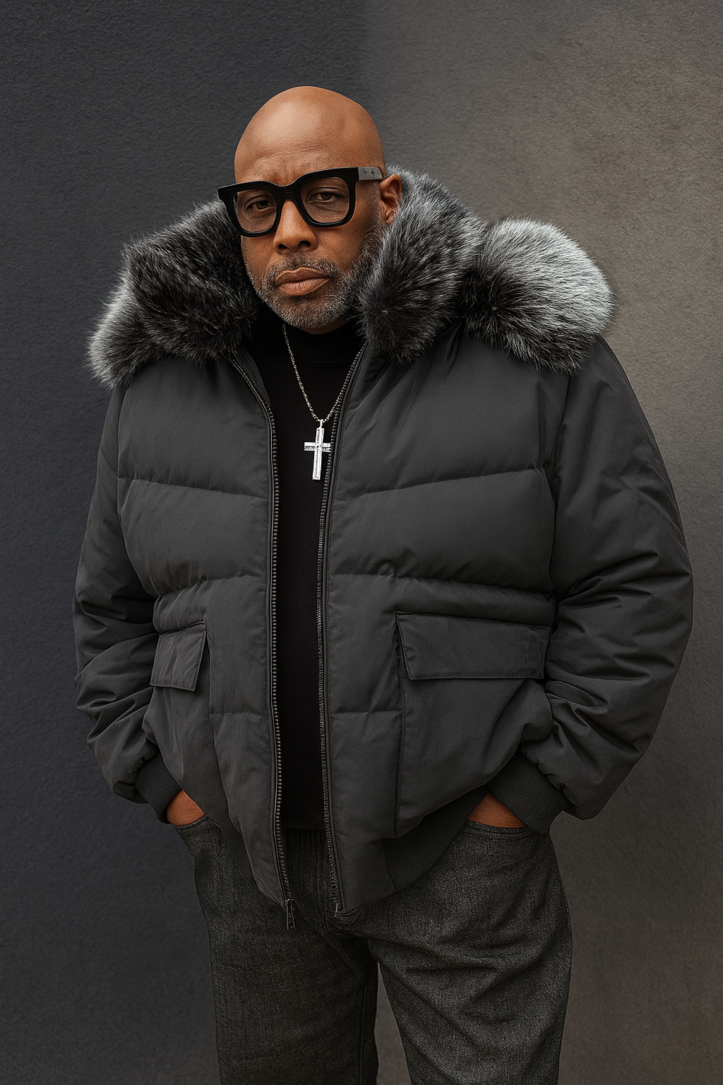 Jordan Craig Parka Fur Bomber (Black)