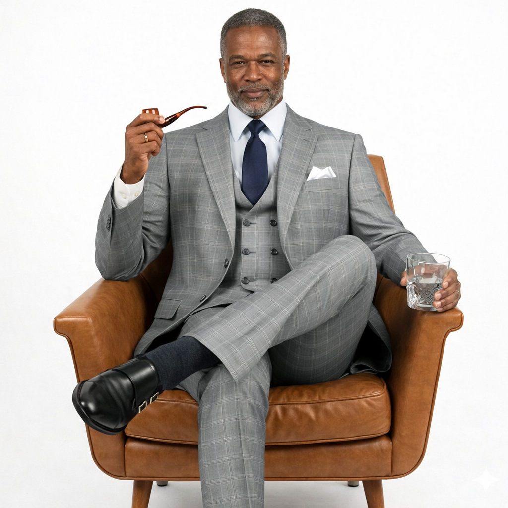 Men’s Glen Plaid 3 Piece Suit – Gray Regular Fit Double Breasted Vest V2RW7