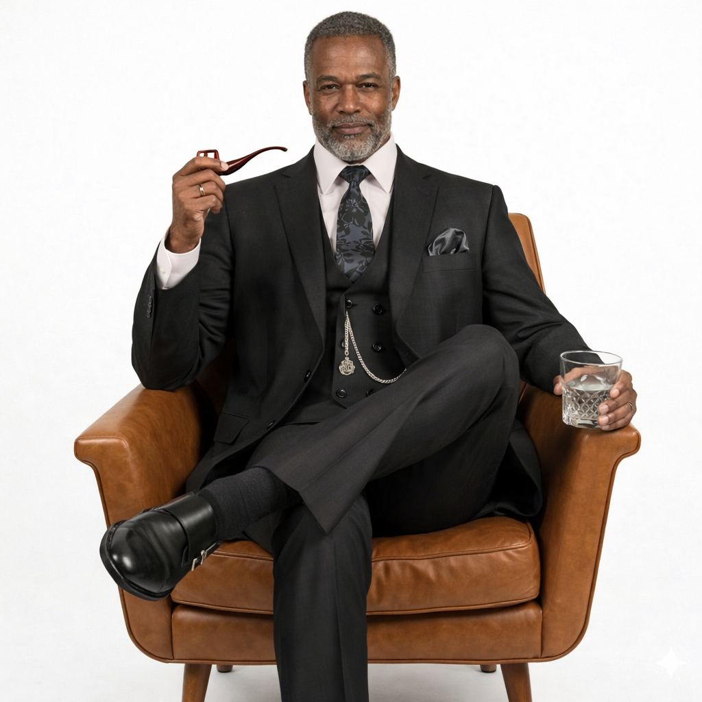 Men’s Glen Plaid 3 Piece Suit – Black Regular Fit Double Breasted Vest V2RW7