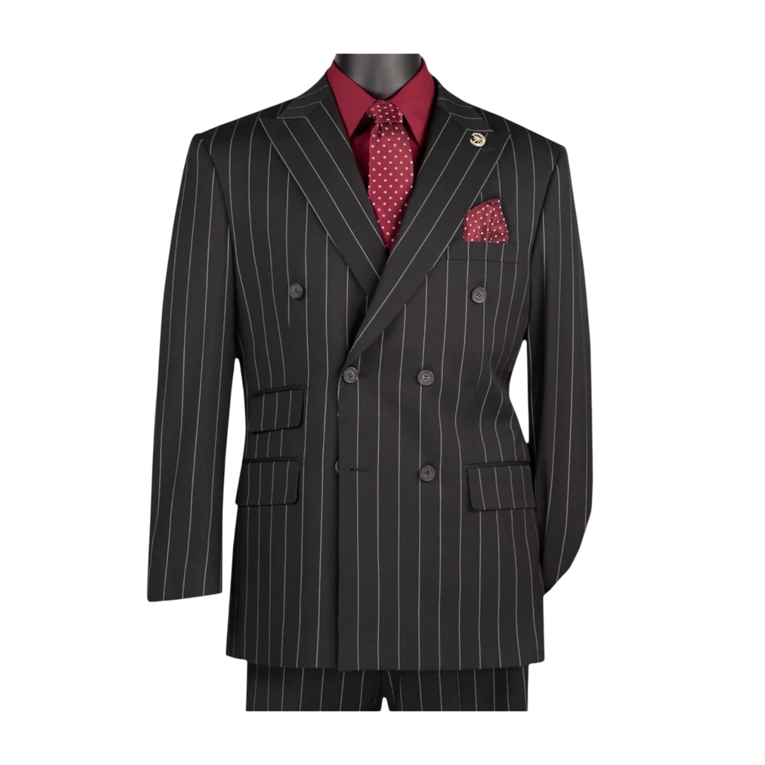 Men’s Regular Fit Double Breasted Pinstripe Suit – Black - DSS-5